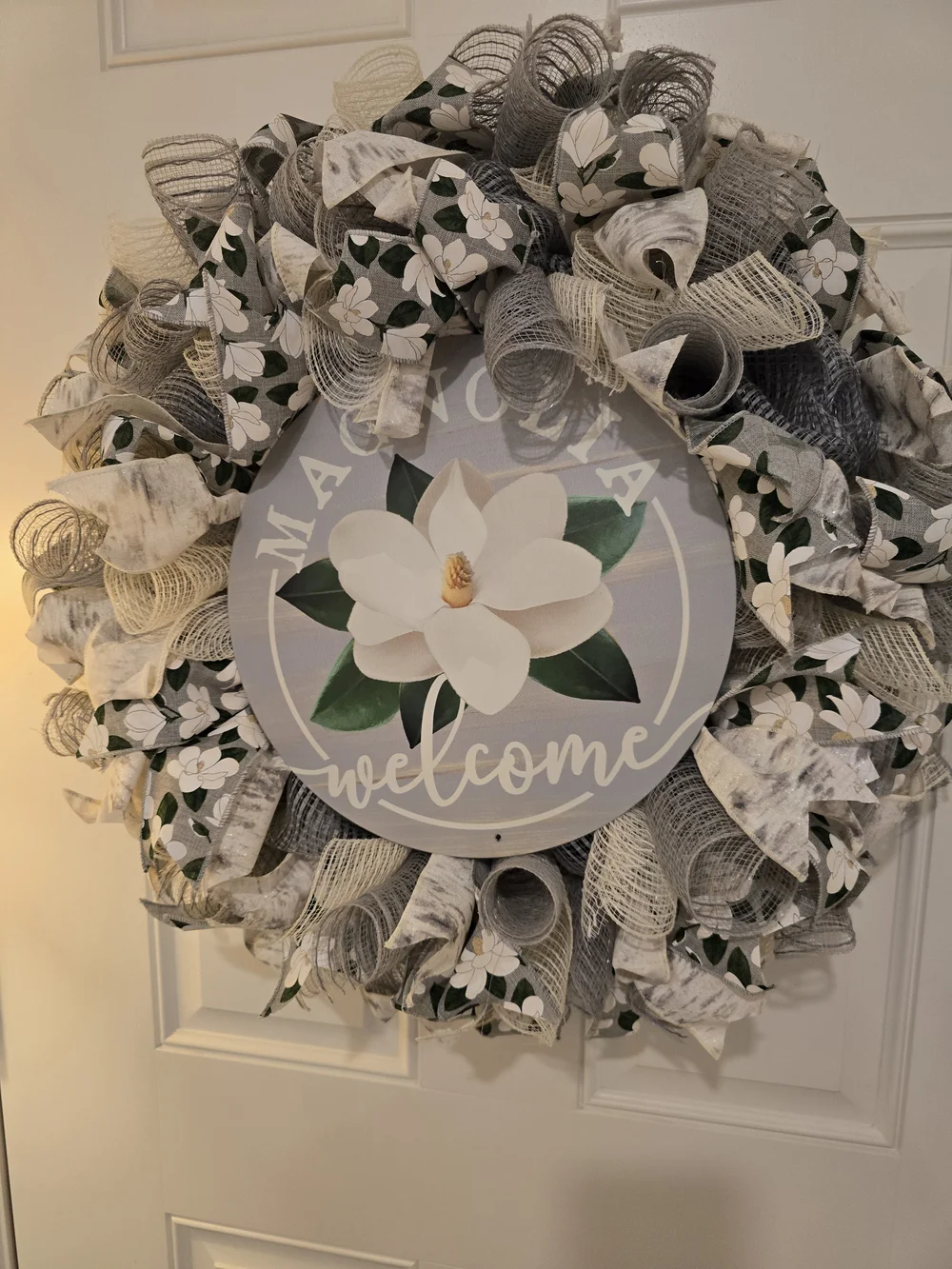 Welcome Magnolia Floral Holiday Wreath